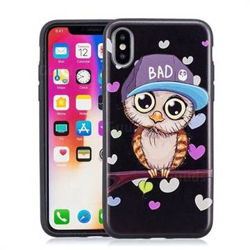 Bad Heart Owl 3D Embossed Relief Black Soft Phone Back Cover for iPhone XS / X / 10 (5.8 inch)