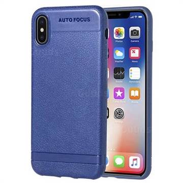 Litchi Grain Silicon Soft Phone Case for iPhone XS / X / 10 (5.8 inch) - Blue