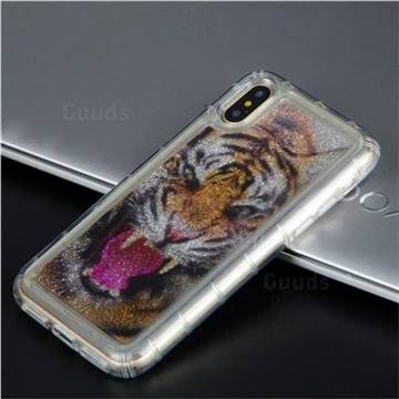 Tiger Glassy Glitter Quicksand Dynamic Liquid Soft Phone Case for iPhone XS / X / 10 (5.8 inch)