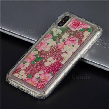 Rose Flower Glassy Glitter Quicksand Dynamic Liquid Soft Phone Case for iPhone XS / X / 10 (5.8 inch)