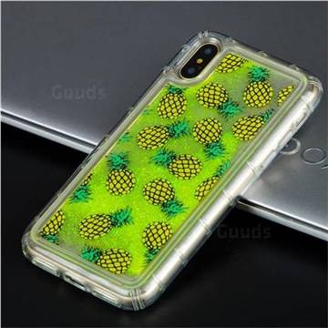 Pineapple Glassy Glitter Quicksand Dynamic Liquid Soft Phone Case for iPhone XS / X / 10 (5.8 inch)