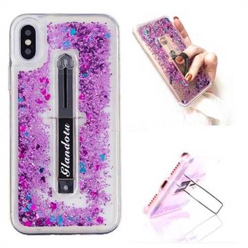 Concealed Ring Holder Stand Glitter Quicksand Dynamic Liquid Phone Case for iPhone XS / X / 10 (5.8 inch) - Purple