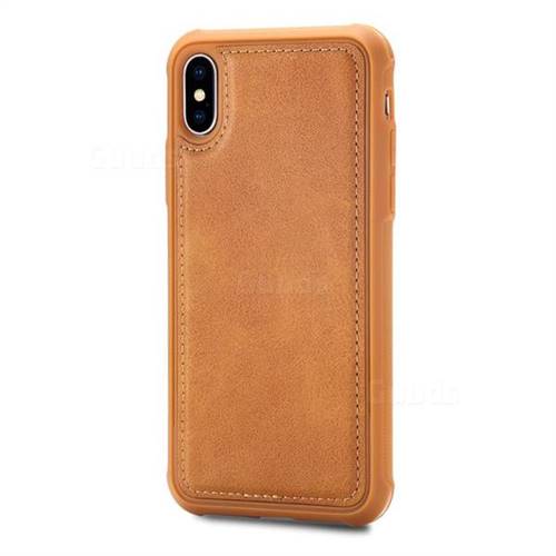 Luxury Shatter-resistant Leather Coated Phone Back Cover for iPhone XS / X / 10 (5.8 inch) - Brown