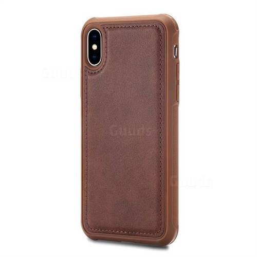 Luxury Shatter-resistant Leather Coated Phone Back Cover for iPhone XS / X / 10 (5.8 inch) - Coffee