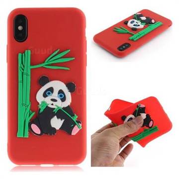 Panda Eating Bamboo Soft 3D Silicone Case for iPhone XS / X / 10 (5.8 inch) - Red