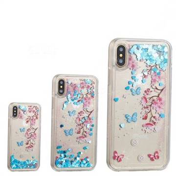 Blue Plum Blossom Dynamic Liquid Glitter Quicksand Soft TPU Case for iPhone XS / X / 10 (5.8 inch)