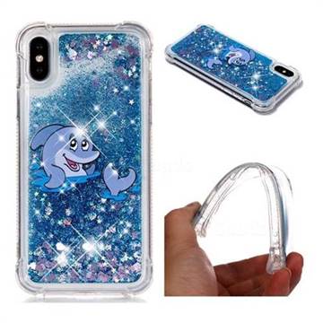 Happy Dolphin Dynamic Liquid Glitter Sand Quicksand Star TPU Case for iPhone XS / X / 10 (5.8 inch)