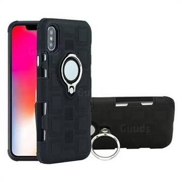 Ice Cube Shockproof PC + Silicon Invisible Ring Holder Phone Case for iPhone XS / X / 10 (5.8 inch) - Black