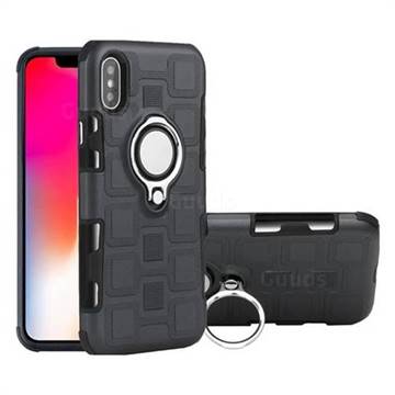 Ice Cube Shockproof PC + Silicon Invisible Ring Holder Phone Case for iPhone XS / X / 10 (5.8 inch) - Gray