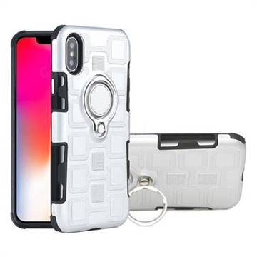 Ice Cube Shockproof PC + Silicon Invisible Ring Holder Phone Case for iPhone XS / X / 10 (5.8 inch) - Silver