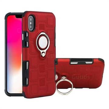 Ice Cube Shockproof PC + Silicon Invisible Ring Holder Phone Case for iPhone XS / X / 10 (5.8 inch) - Red