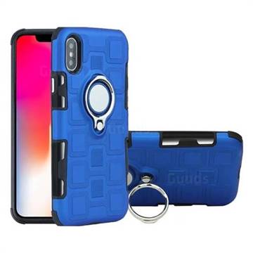 Ice Cube Shockproof PC + Silicon Invisible Ring Holder Phone Case for iPhone XS / X / 10 (5.8 inch) - Dark Blue