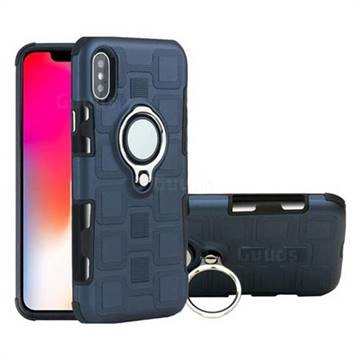 Ice Cube Shockproof PC + Silicon Invisible Ring Holder Phone Case for iPhone XS / X / 10 (5.8 inch) - Royal Blue