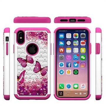 Rose Butterfly Studded Rhinestone Bling Diamond Shock Absorbing Hybrid Defender Rugged Phone Case Cover for iPhone XS / X / 10 (5.8 inch)