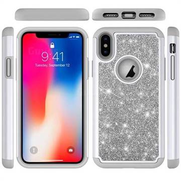 Glitter Rhinestone Bling Shock Absorbing Hybrid Defender Rugged Phone Case Cover for iPhone XS / iPhone X(5.8 inch) - Gray