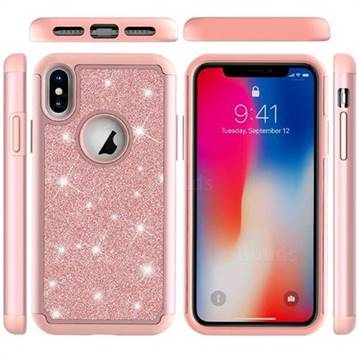 Glitter Rhinestone Bling Shock Absorbing Hybrid Defender Rugged Phone Case Cover for iPhone XS / iPhone X(5.8 inch) - Rose Gold