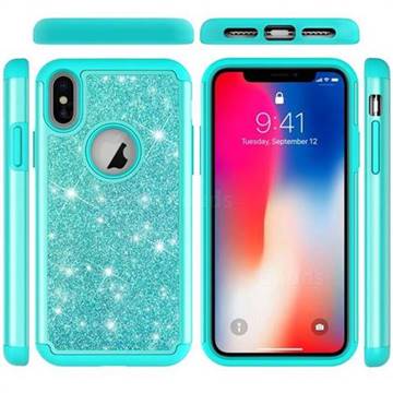 Glitter Rhinestone Bling Shock Absorbing Hybrid Defender Rugged Phone Case Cover for iPhone XS / iPhone X(5.8 inch) - Green