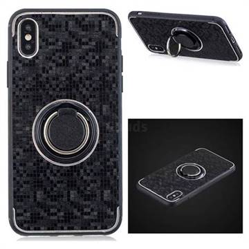 Luxury Mosaic Metal Silicone Invisible Ring Holder Soft Phone Case for iPhone XS / iPhone X(5.8 inch) - Black