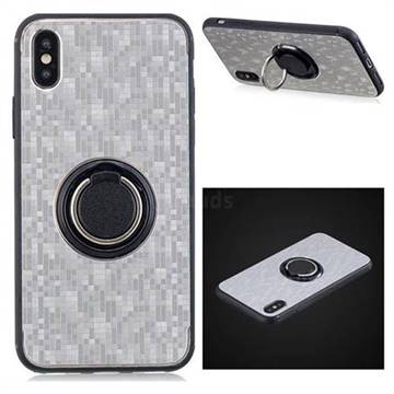 Luxury Mosaic Metal Silicone Invisible Ring Holder Soft Phone Case for iPhone XS / iPhone X(5.8 inch) - Titanium Silver