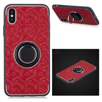 Luxury Mosaic Metal Silicone Invisible Ring Holder Soft Phone Case for iPhone XS / iPhone X(5.8 inch) - Red