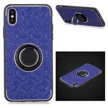 Luxury Mosaic Metal Silicone Invisible Ring Holder Soft Phone Case for iPhone XS / iPhone X(5.8 inch) - Blue