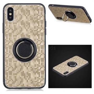 Luxury Mosaic Metal Silicone Invisible Ring Holder Soft Phone Case for iPhone XS / iPhone X(5.8 inch) - Titanium Gold