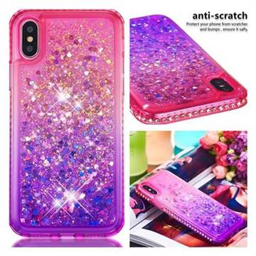 Diamond Frame Liquid Glitter Quicksand Sequins Phone Case for iPhone XS / iPhone X(5.8 inch) - Pink Purple