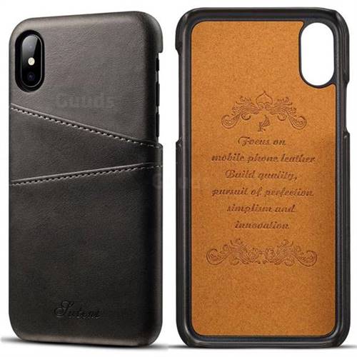 Suteni Retro Classic Card Slots Calf Leather Coated Back Cover for iPhone XS / iPhone X(5.8 inch) - Black