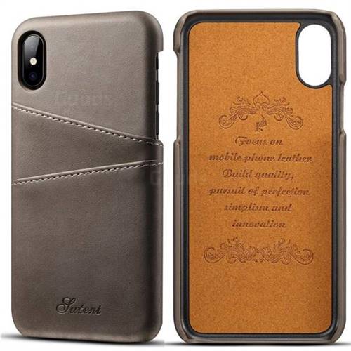 Suteni Retro Classic Card Slots Calf Leather Coated Back Cover for iPhone XS / iPhone X(5.8 inch) - Gray