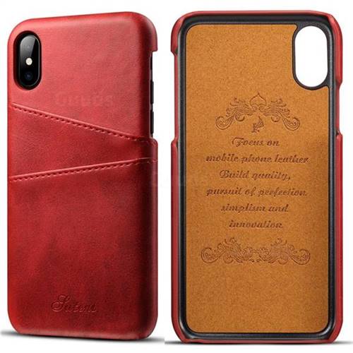 Suteni Retro Classic Card Slots Calf Leather Coated Back Cover for iPhone XS / iPhone X(5.8 inch) - Red