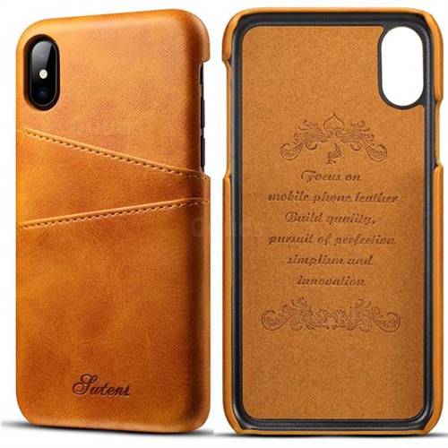 Suteni Retro Classic Card Slots Calf Leather Coated Back Cover for iPhone XS / iPhone X(5.8 inch) - Khaki
