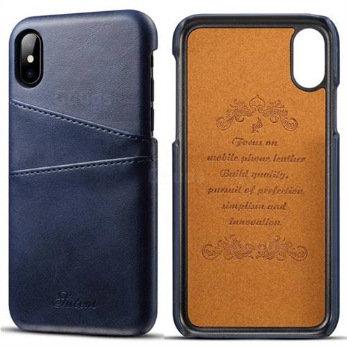 Suteni Retro Classic Card Slots Calf Leather Coated Back Cover for iPhone XS / iPhone X(5.8 inch) - Blue