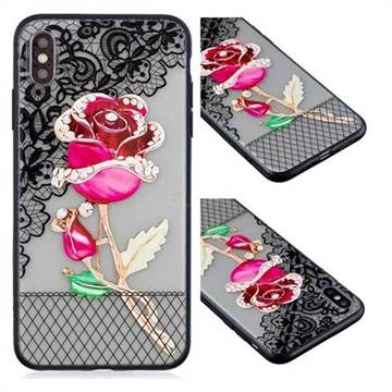 Rose Lace Diamond Flower Soft TPU Back Cover for iPhone XS / iPhone X(5.8 inch)