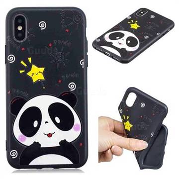 Cute Bear 3D Embossed Relief Black TPU Cell Phone Back Cover for iPhone XS / iPhone X(5.8 inch)
