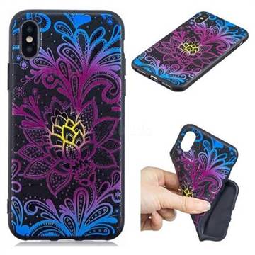 Colorful Lace 3D Embossed Relief Black TPU Cell Phone Back Cover for iPhone XS / iPhone X(5.8 inch)