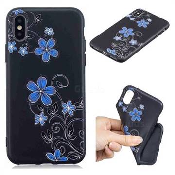 Little Blue Flowers 3D Embossed Relief Black TPU Cell Phone Back Cover for iPhone XS / iPhone X(5.8 inch)