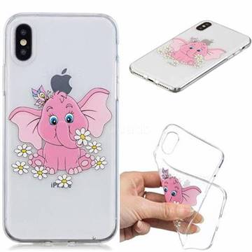 Tiny Pink Elephant Clear Varnish Soft Phone Back Cover for iPhone XS / iPhone X(5.8 inch)