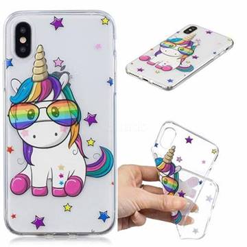 Glasses Unicorn Clear Varnish Soft Phone Back Cover for iPhone XS / iPhone X(5.8 inch)