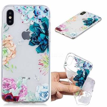 Gem Flower Clear Varnish Soft Phone Back Cover for iPhone XS / iPhone X(5.8 inch)