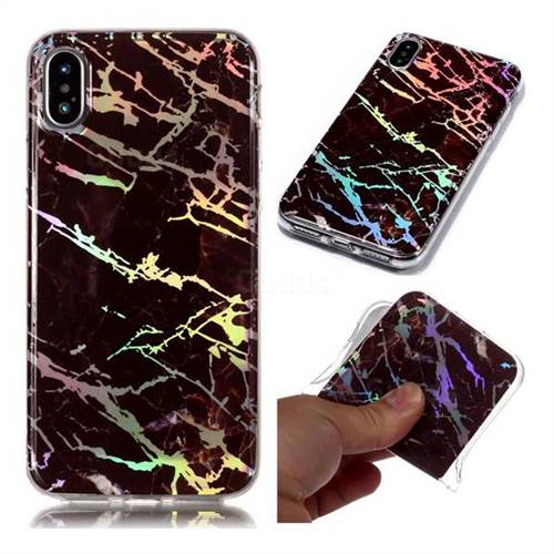Black Brown Marble Pattern Bright Color Laser Soft TPU Case for iPhone XS / iPhone X(5.8 inch)