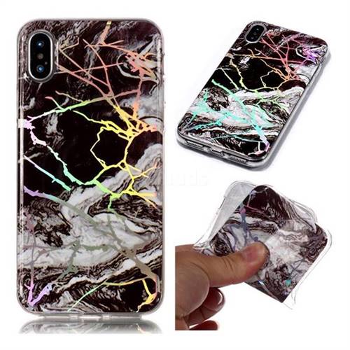 White Black Marble Pattern Bright Color Laser Soft TPU Case for iPhone XS / iPhone X(5.8 inch)