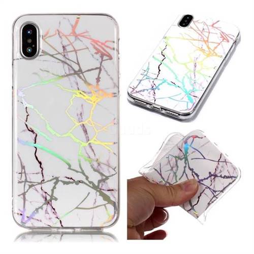 Color White Marble Pattern Bright Color Laser Soft TPU Case for iPhone XS / iPhone X(5.8 inch)