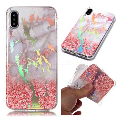 Powder Sandstone Marble Pattern Bright Color Laser Soft TPU Case for iPhone XS / iPhone X(5.8 inch)
