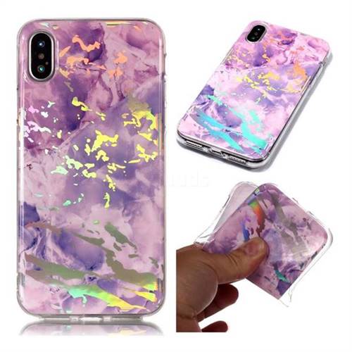 Purple Marble Pattern Bright Color Laser Soft TPU Case for iPhone XS / iPhone X(5.8 inch)