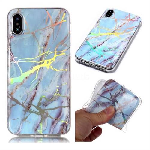 Light Blue Marble Pattern Bright Color Laser Soft TPU Case for iPhone XS / iPhone X(5.8 inch)