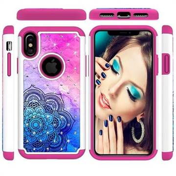 Colored Mandala Studded Rhinestone Bling Diamond Shock Absorbing Hybrid Defender Rugged Phone Case Cover for iPhone XS / iPhone X(5.8 inch)