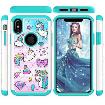 Fashion Unicorn Studded Rhinestone Bling Diamond Shock Absorbing Hybrid Defender Rugged Phone Case Cover for iPhone XS / iPhone X(5.8 inch)