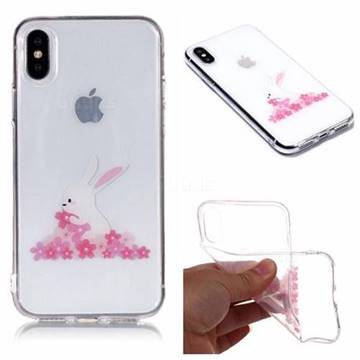 Cherry Blossom Rabbit Super Clear Soft TPU Back Cover for iPhone XS / iPhone X(5.8 inch)