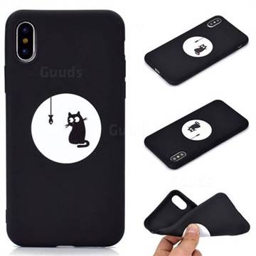 Fish Fishing Cat Chalk Drawing Matte Black TPU Phone Cover for iPhone XS / iPhone X(5.8 inch)