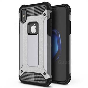 King Kong Armor Premium Shockproof Dual Layer Rugged Hard Cover for iPhone XS / iPhone X(5.8 inch) - Silver Grey